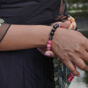 Silver Obsidian & Chalcedony Crossheart Bracelet: Grounding & Calm